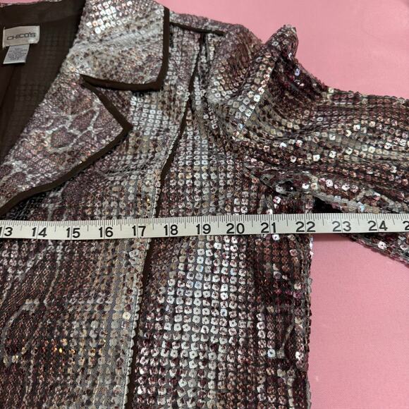 CHICO'S Sequin Snakeskin Lightweight Jacket Tie Belt Glam Statement Size 2-L - Picture 9 of 10